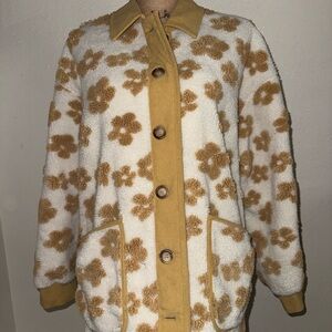 All in Favor Mustard Floral Sherpa Jacket - Women size M